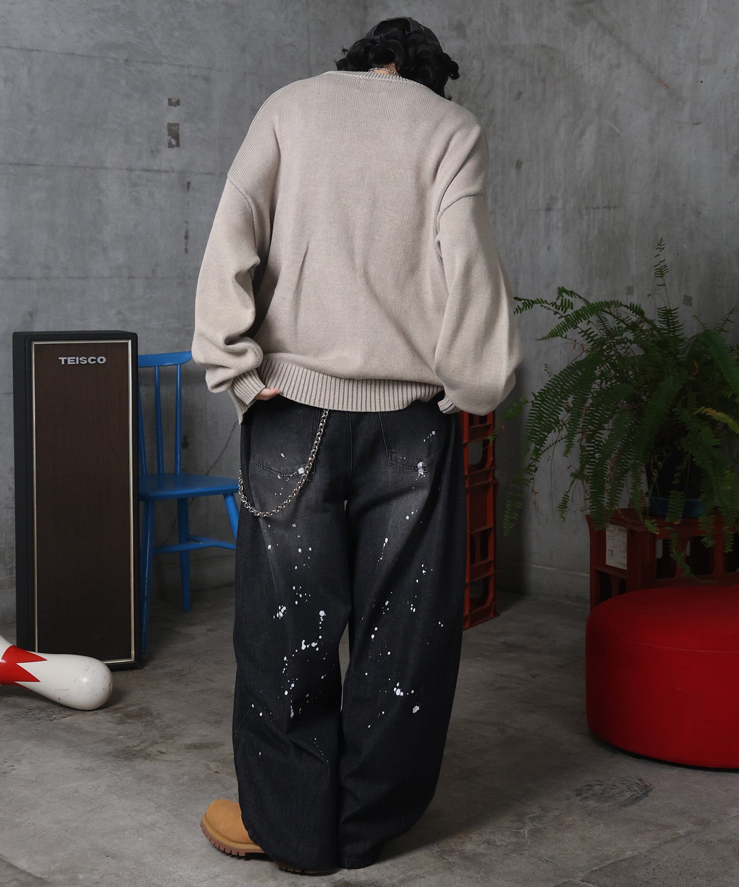 バレルレッグ ペインドデニムパンツ