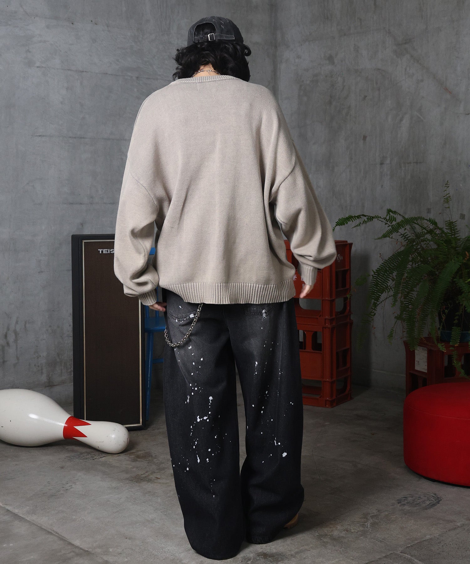 バレルレッグ ペインドデニムパンツ