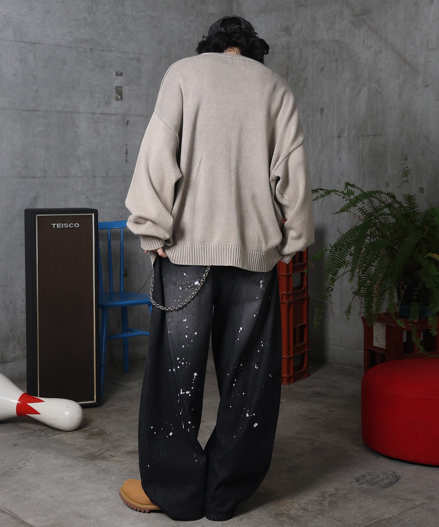 バレルレッグ ペインドデニムパンツ