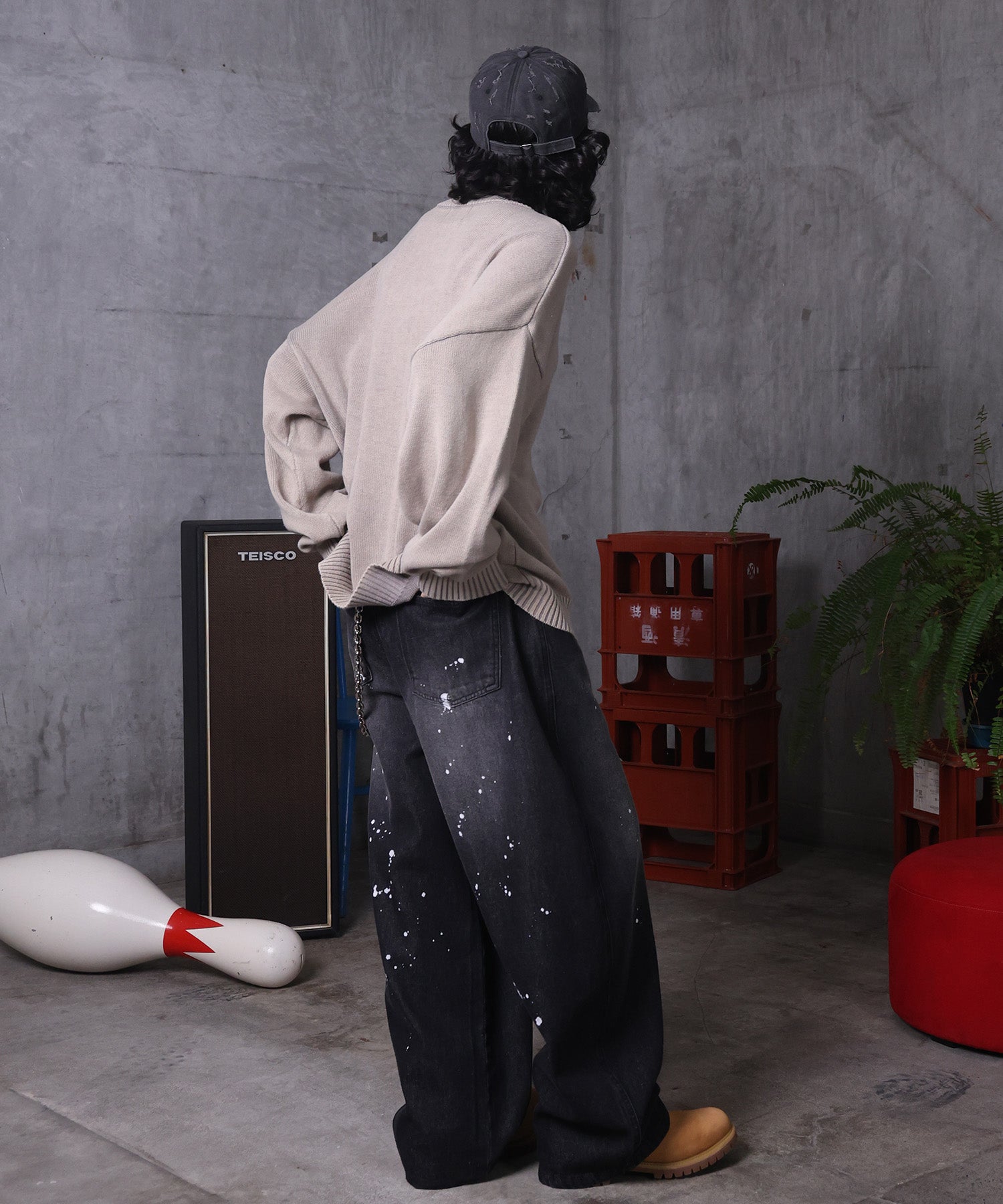 バレルレッグ ペインドデニムパンツ