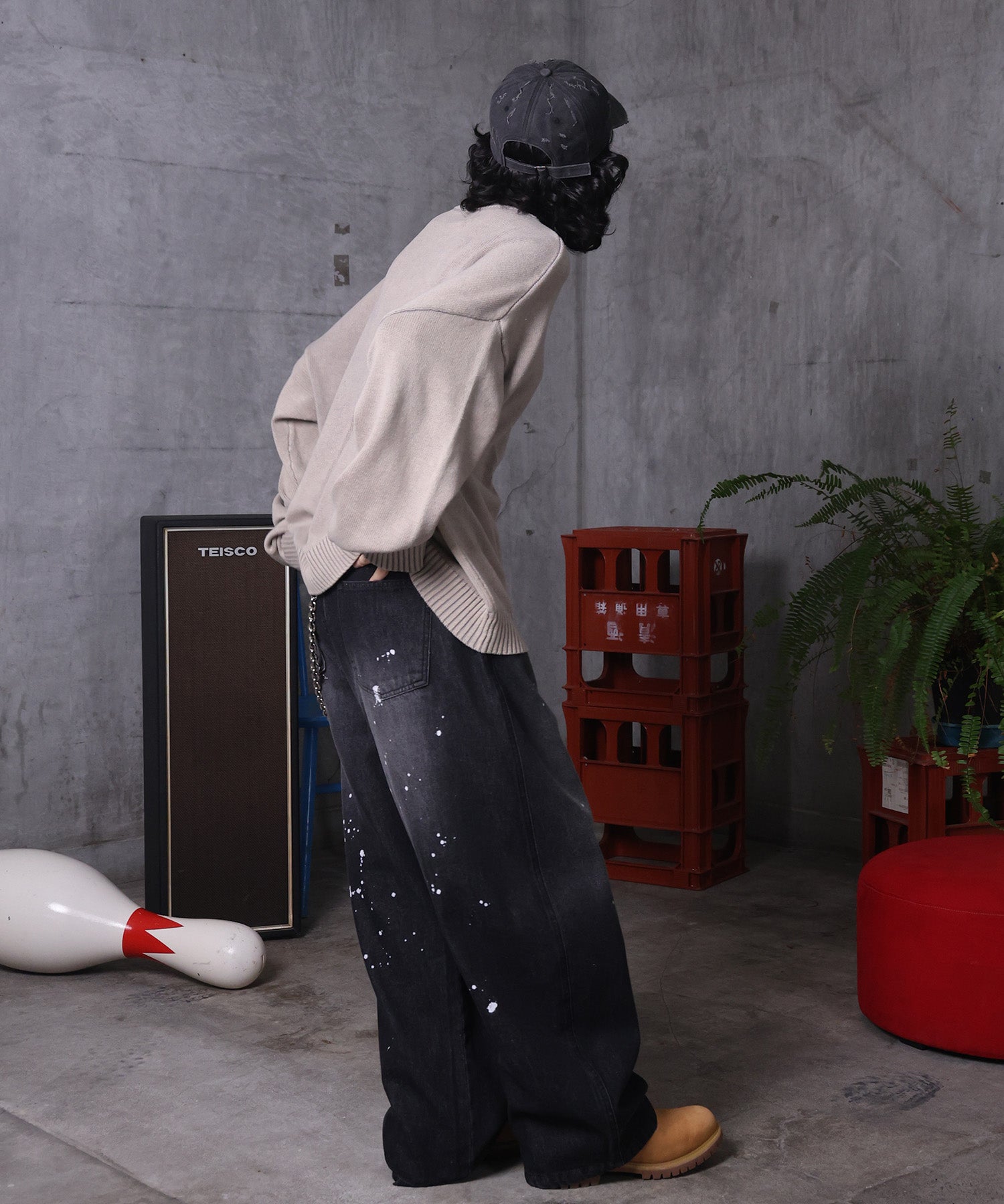 バレルレッグ ペインドデニムパンツ