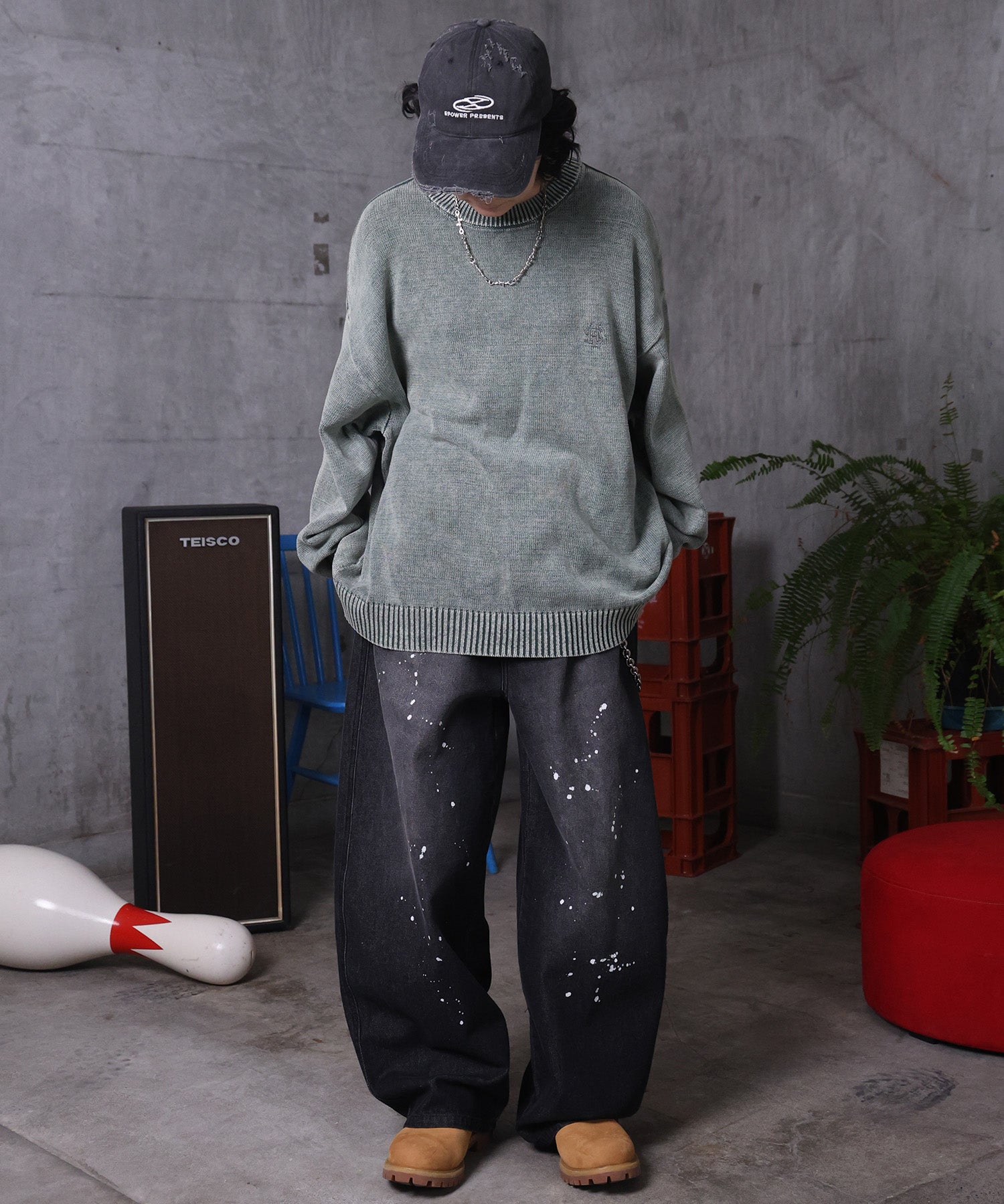 バレルレッグ ペインドデニムパンツ