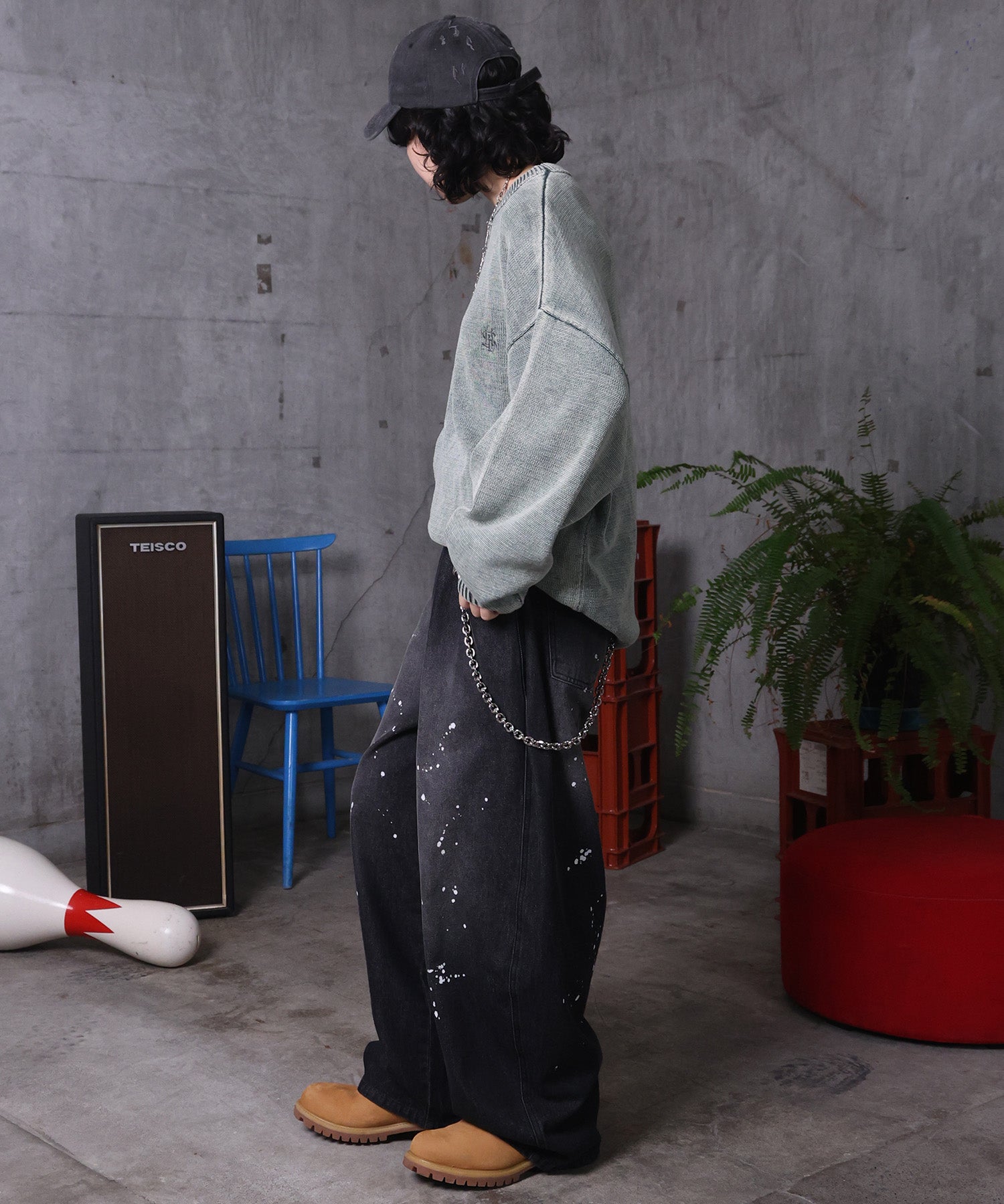 バレルレッグ ペインドデニムパンツ