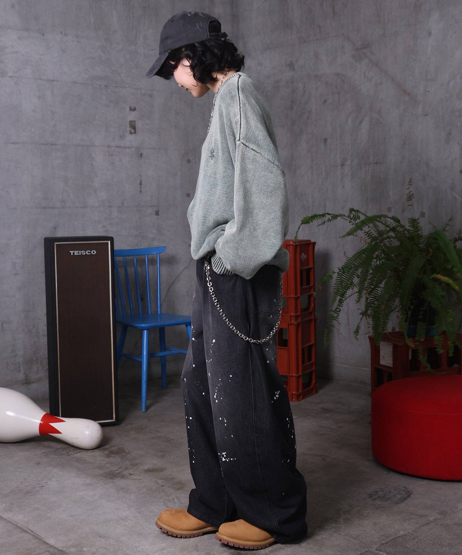 バレルレッグ ペインドデニムパンツ