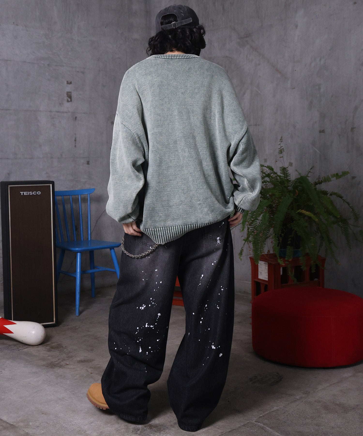 バレルレッグ ペインドデニムパンツ