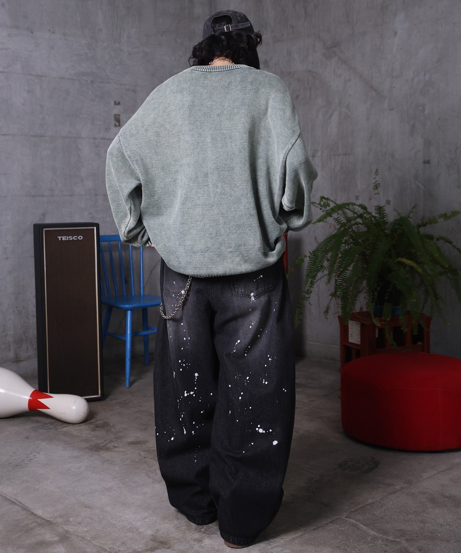 バレルレッグ ペインドデニムパンツ