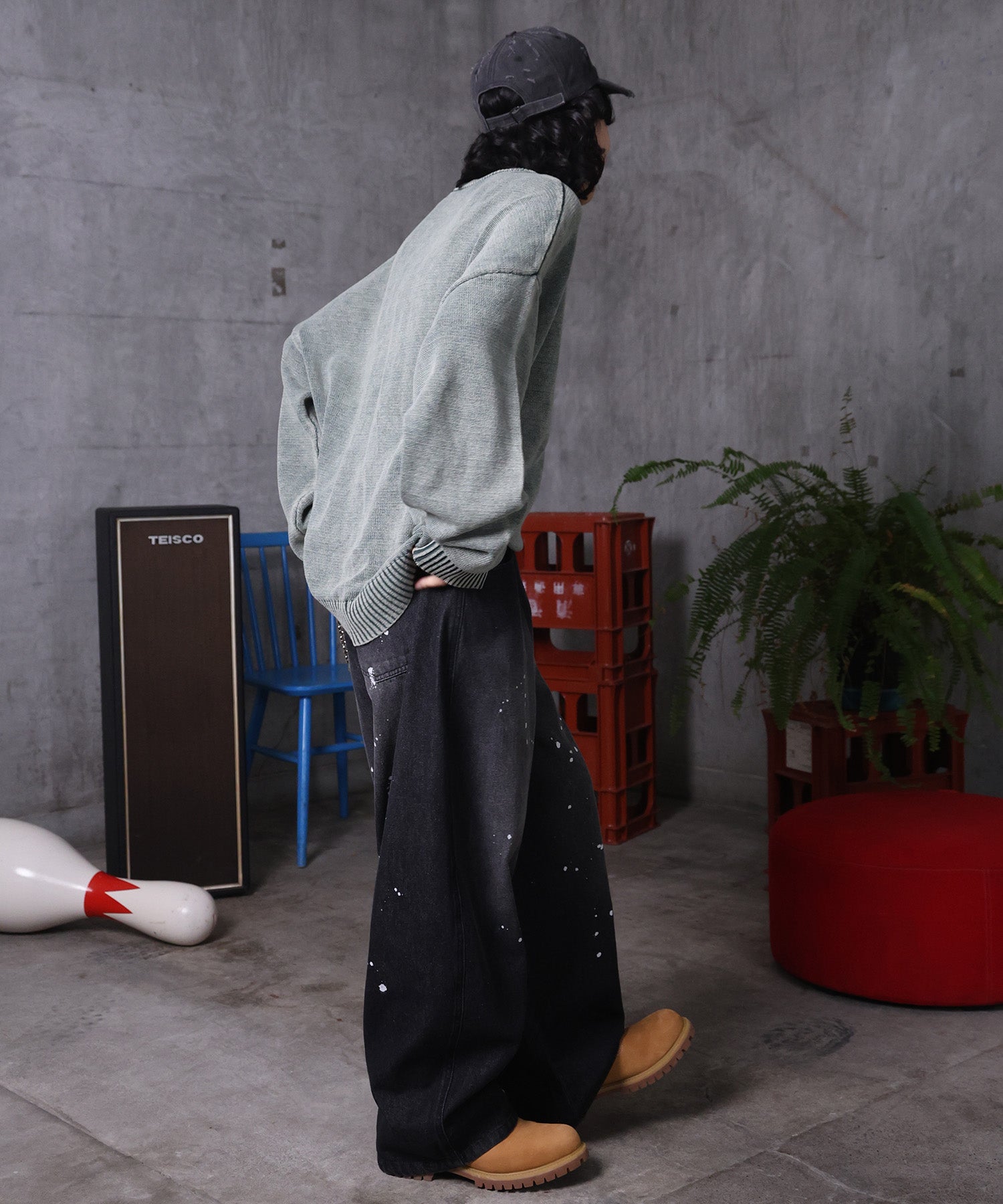 バレルレッグ ペインドデニムパンツ