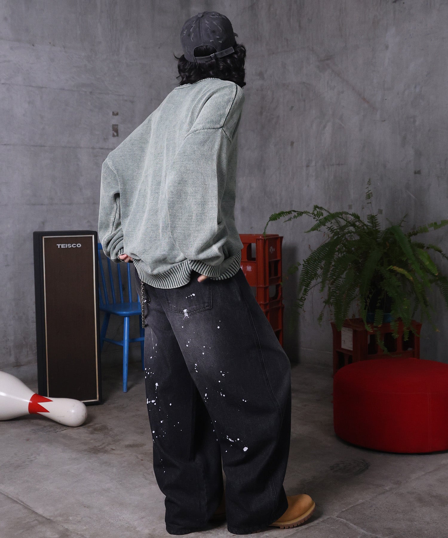 バレルレッグ ペインドデニムパンツ