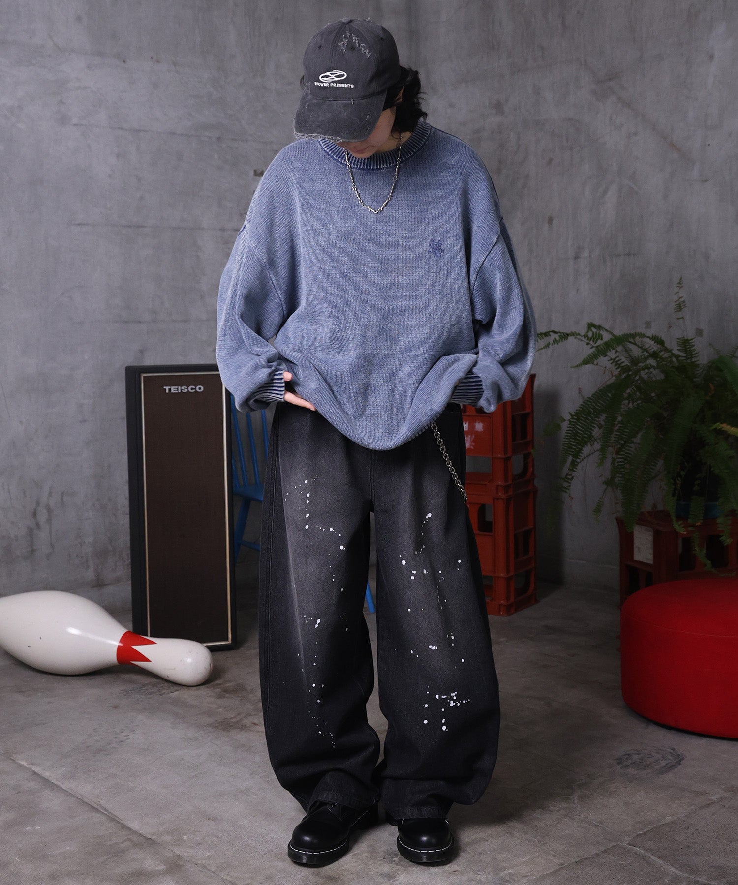 バレルレッグ ペインドデニムパンツ