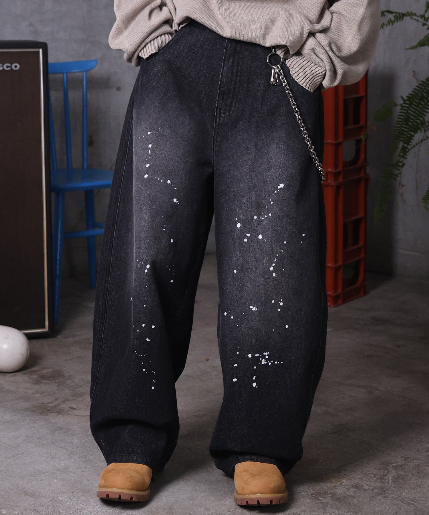 バレルレッグ ペインドデニムパンツ