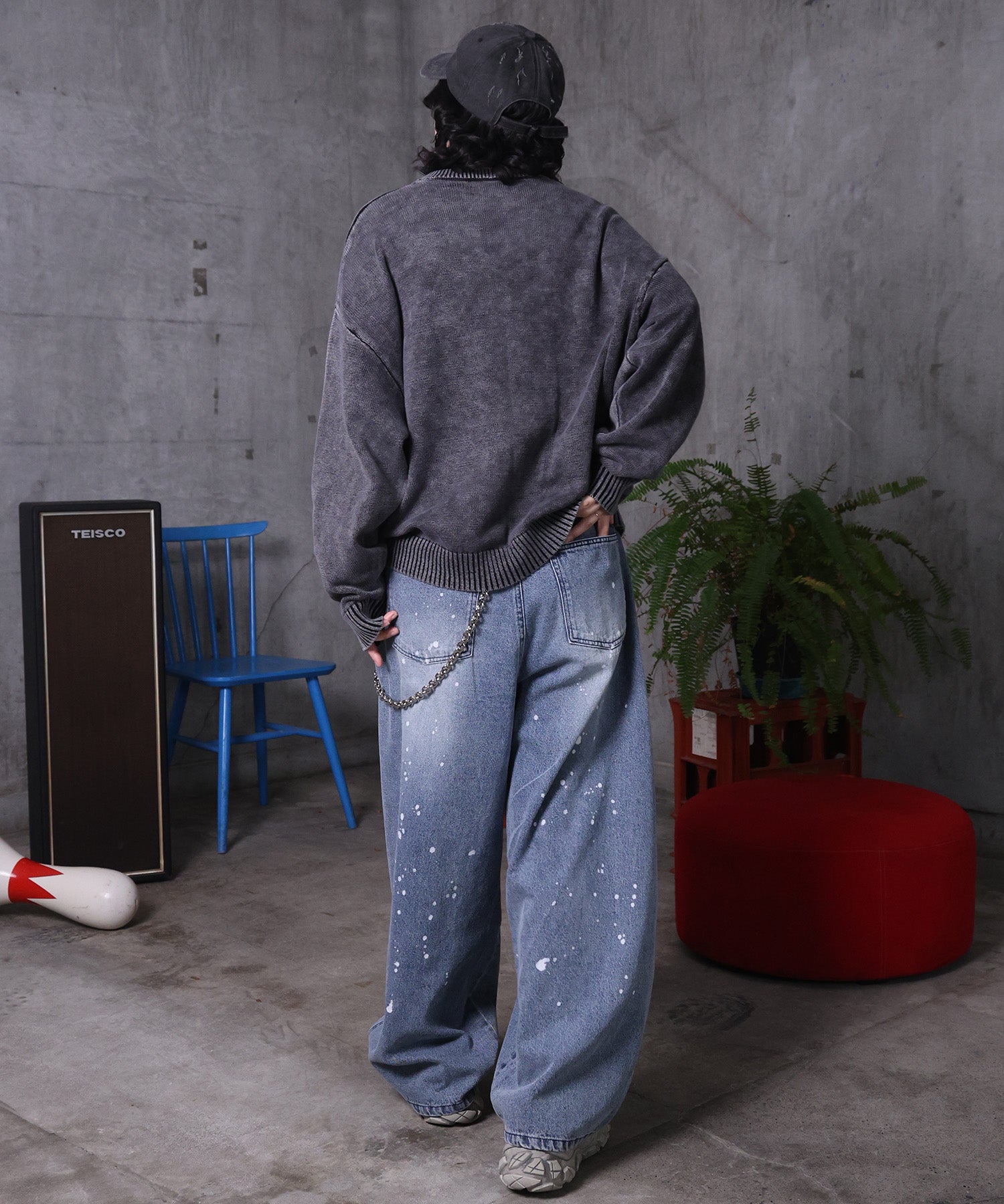 バレルレッグ ペインドデニムパンツ