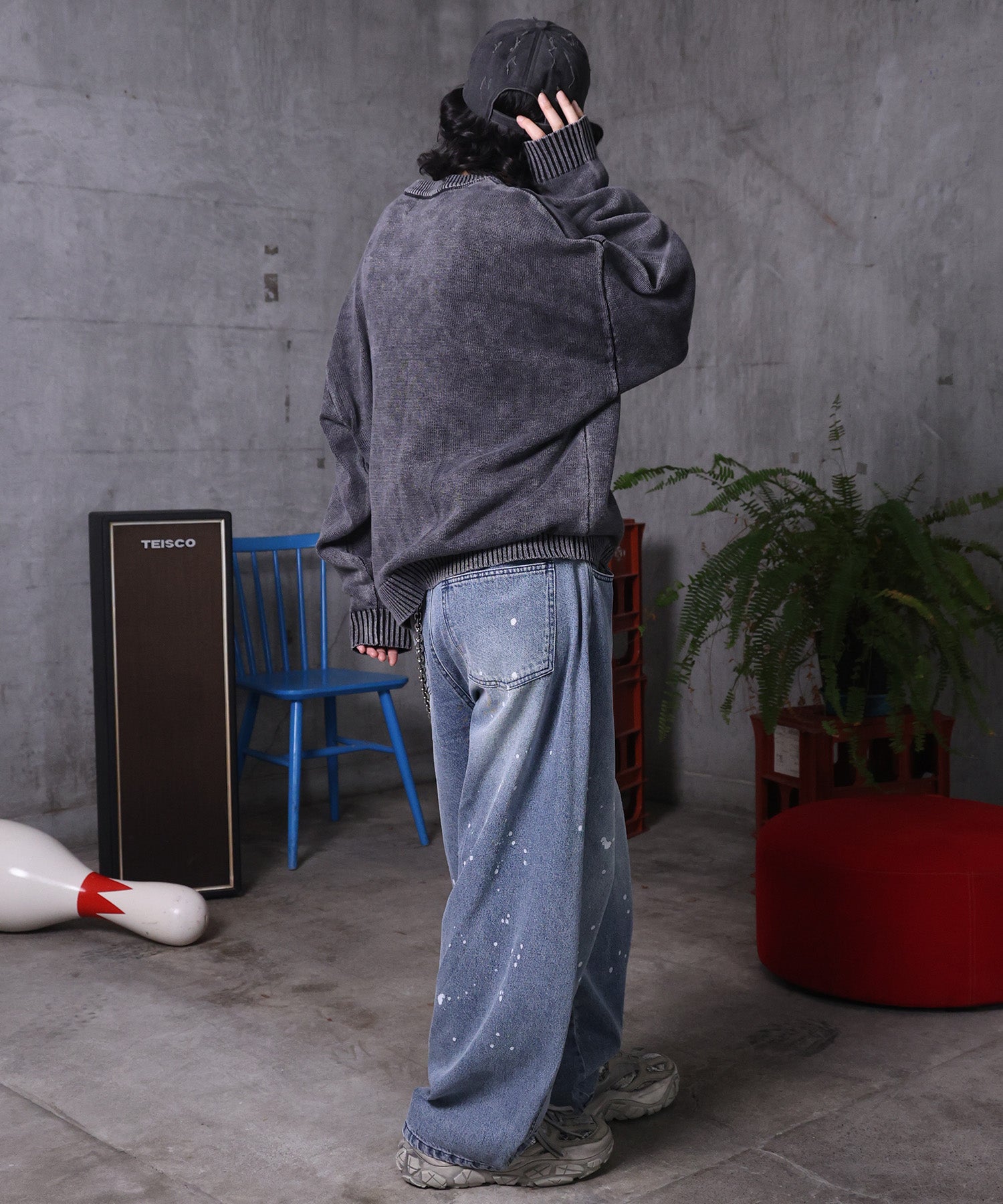 バレルレッグ ペインドデニムパンツ