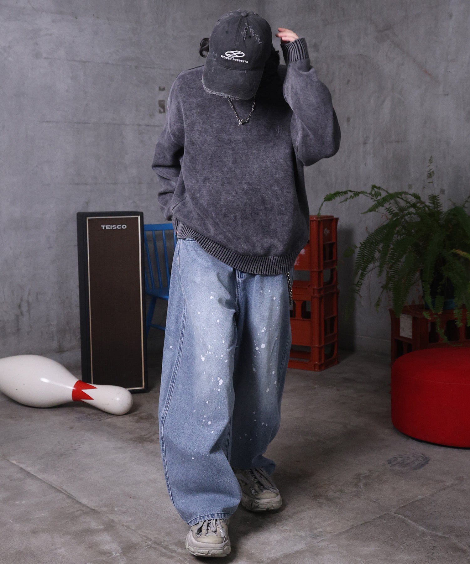 バレルレッグ ペインドデニムパンツ