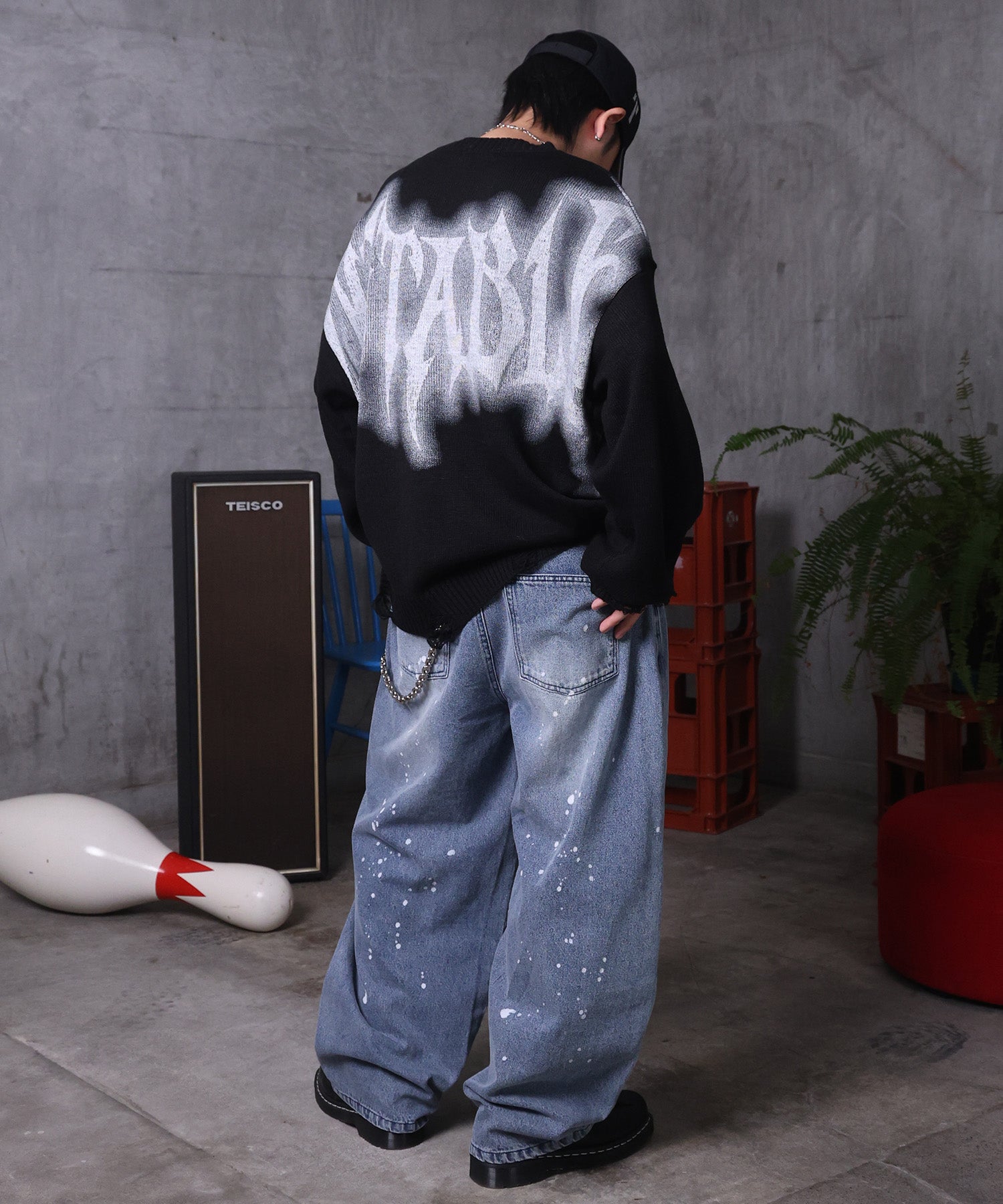 バレルレッグ ペインドデニムパンツ