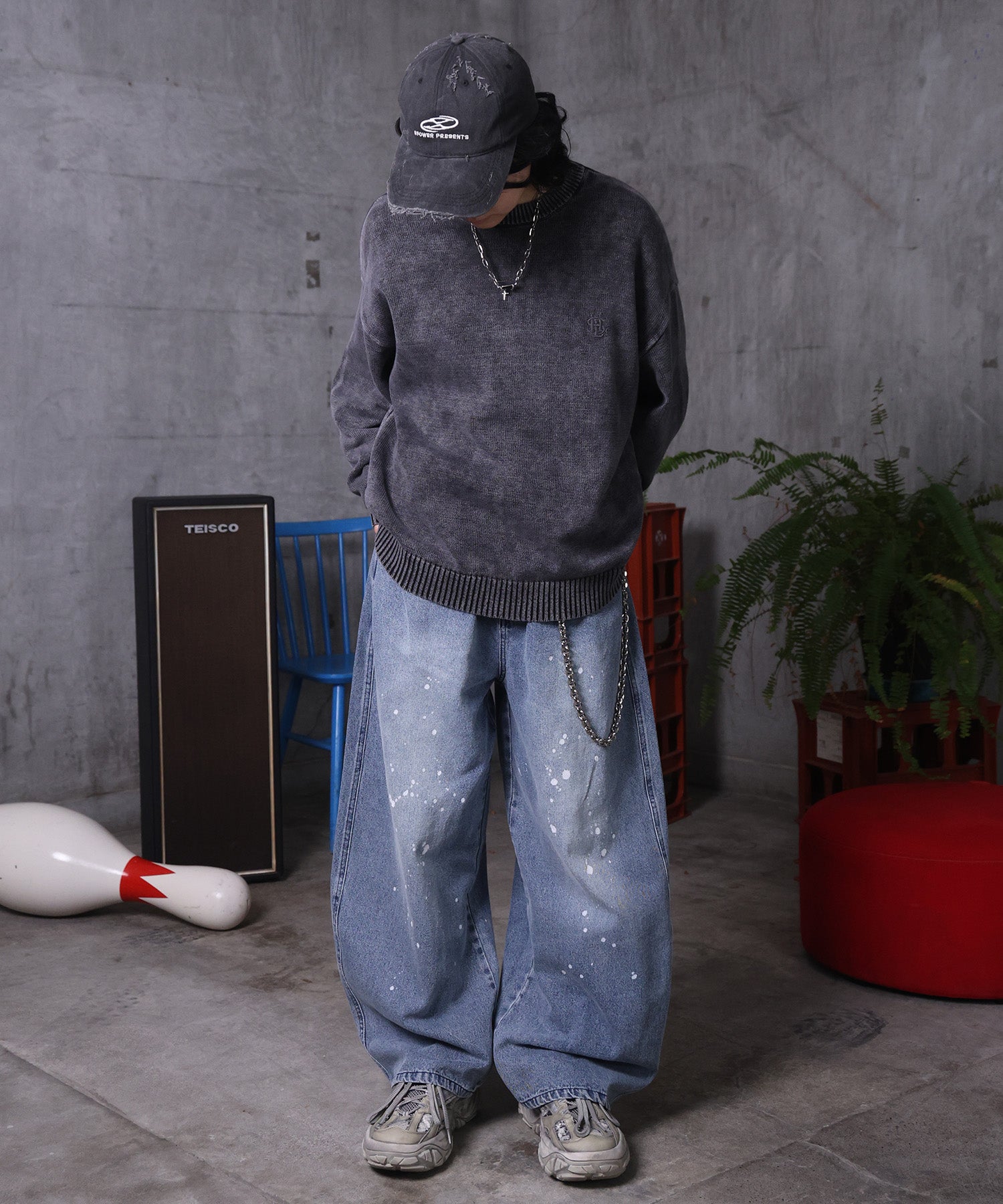 バレルレッグ ペインドデニムパンツ