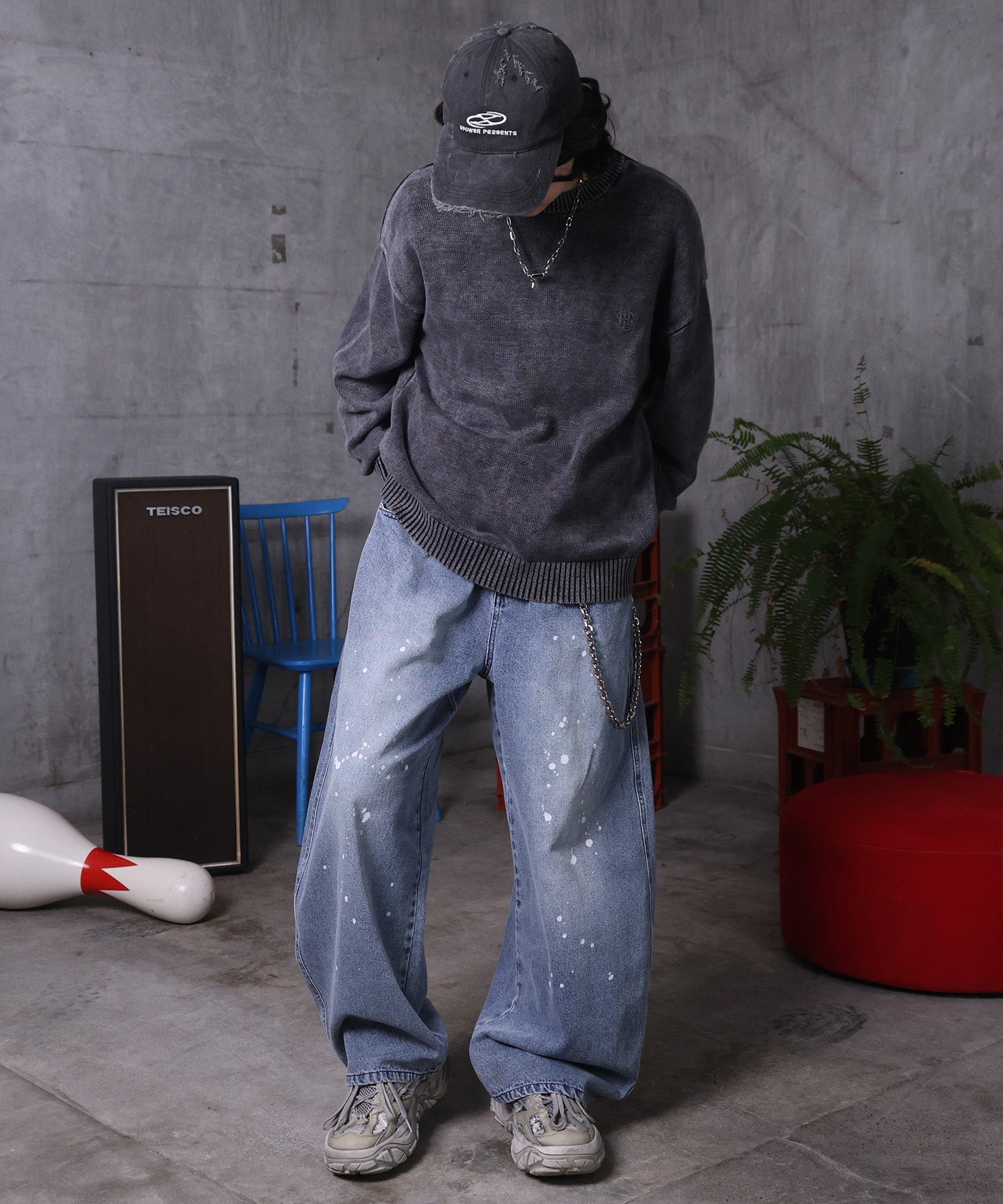 バレルレッグ ペインドデニムパンツ