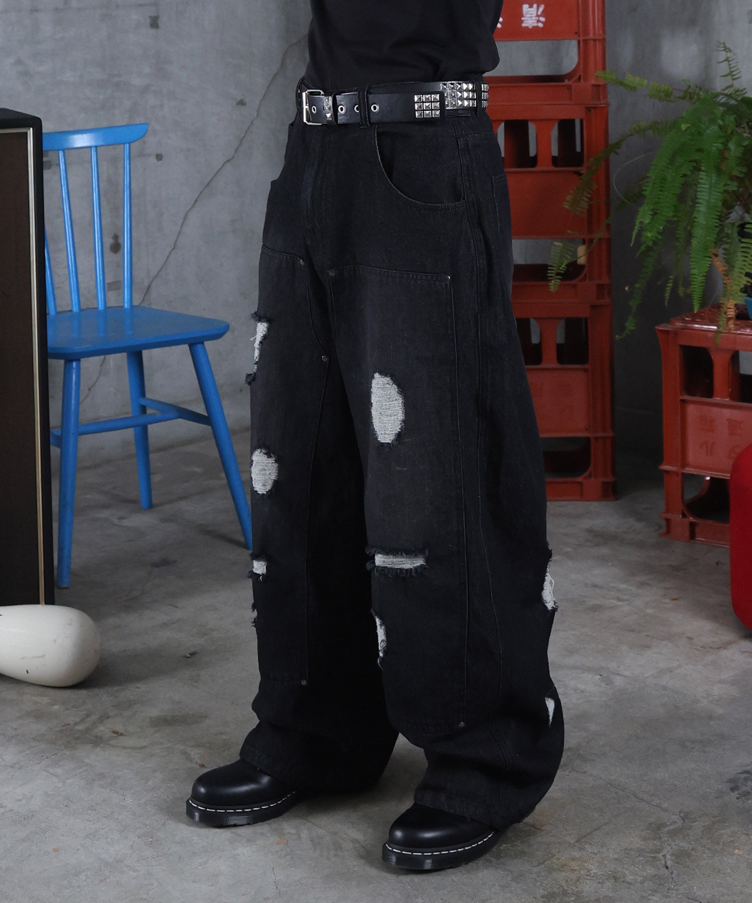 バレルレッグ ペインドデニムパンツ