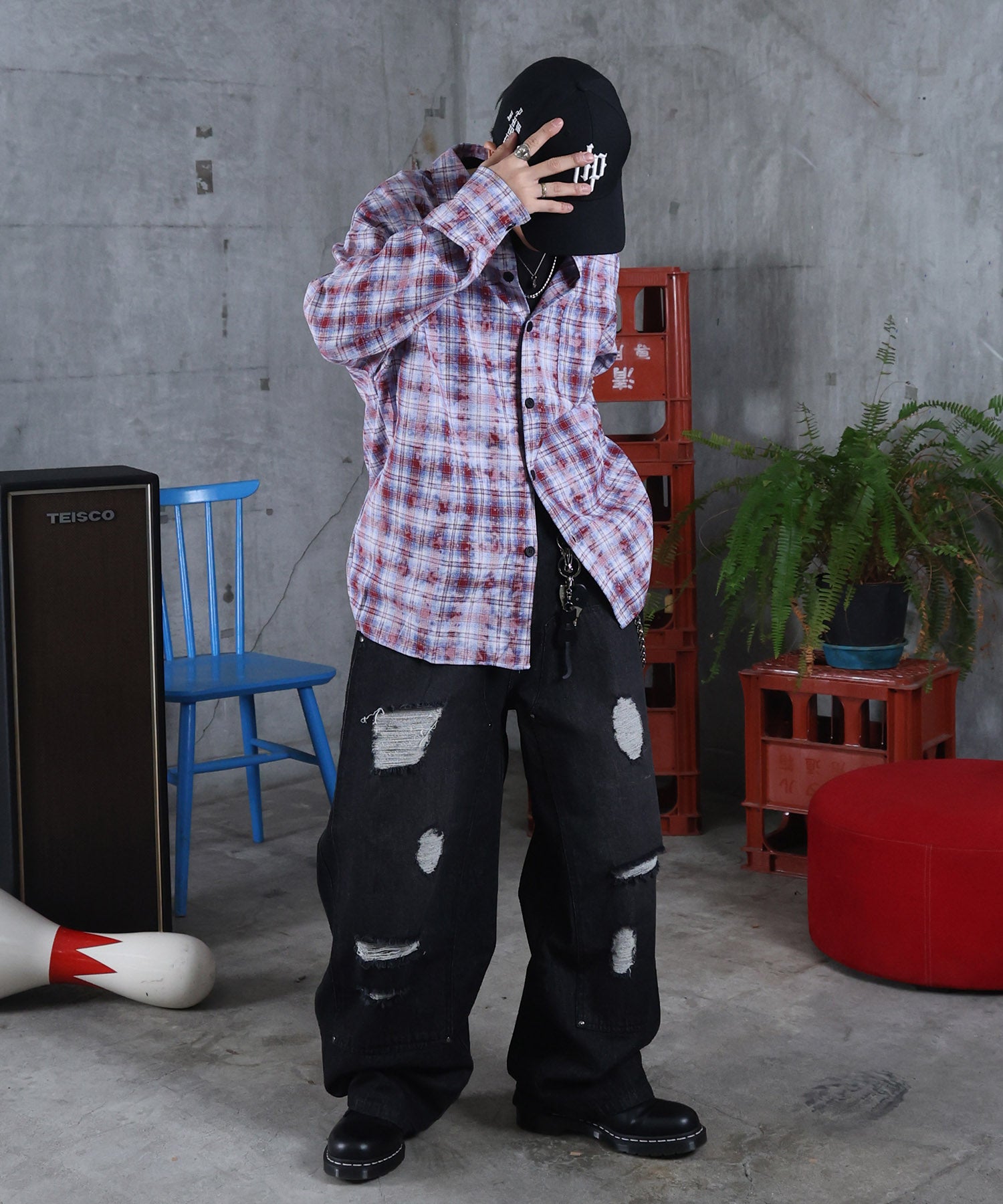 バレルレッグ ペインドデニムパンツ