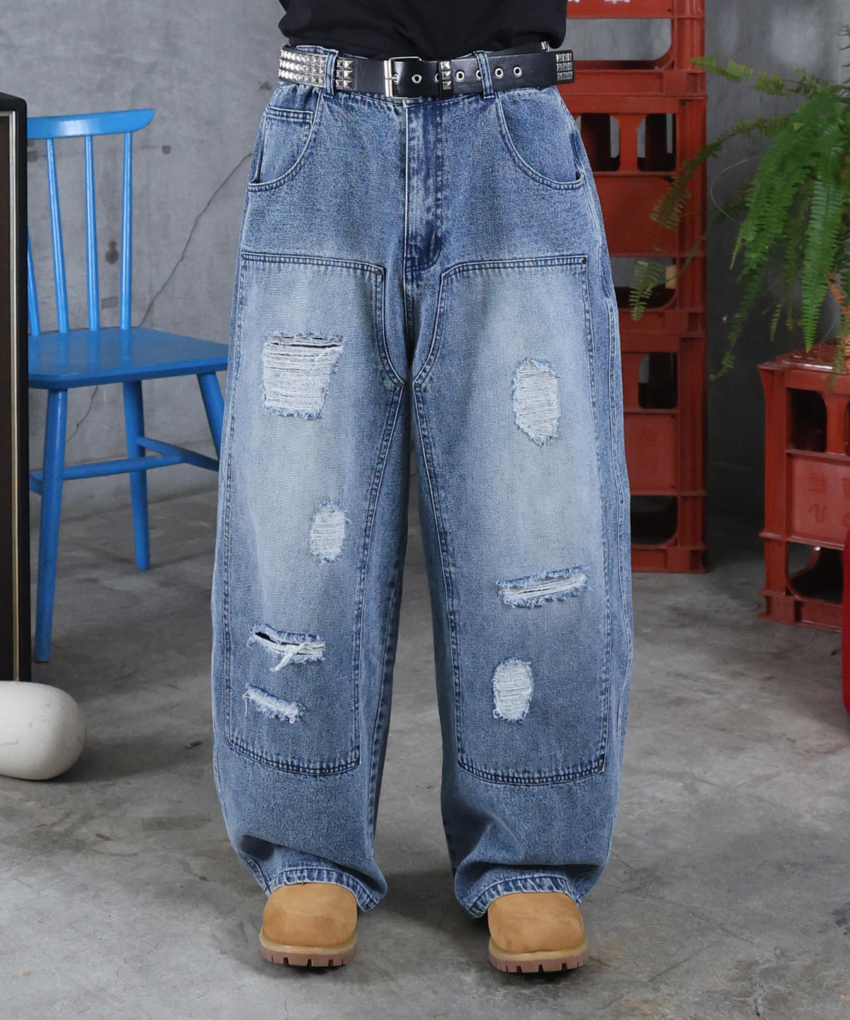 バレルレッグ ペインドデニムパンツ