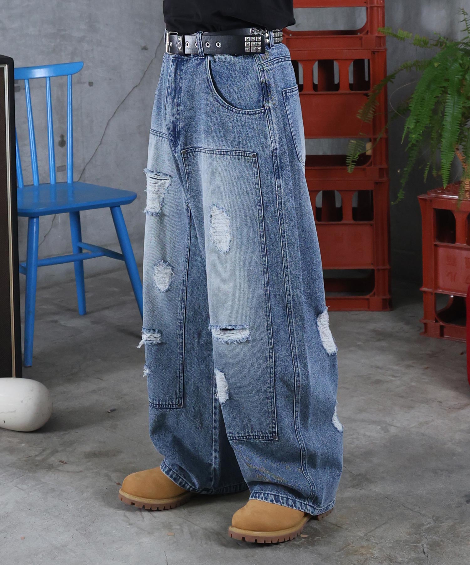 バレルレッグ ペインドデニムパンツ