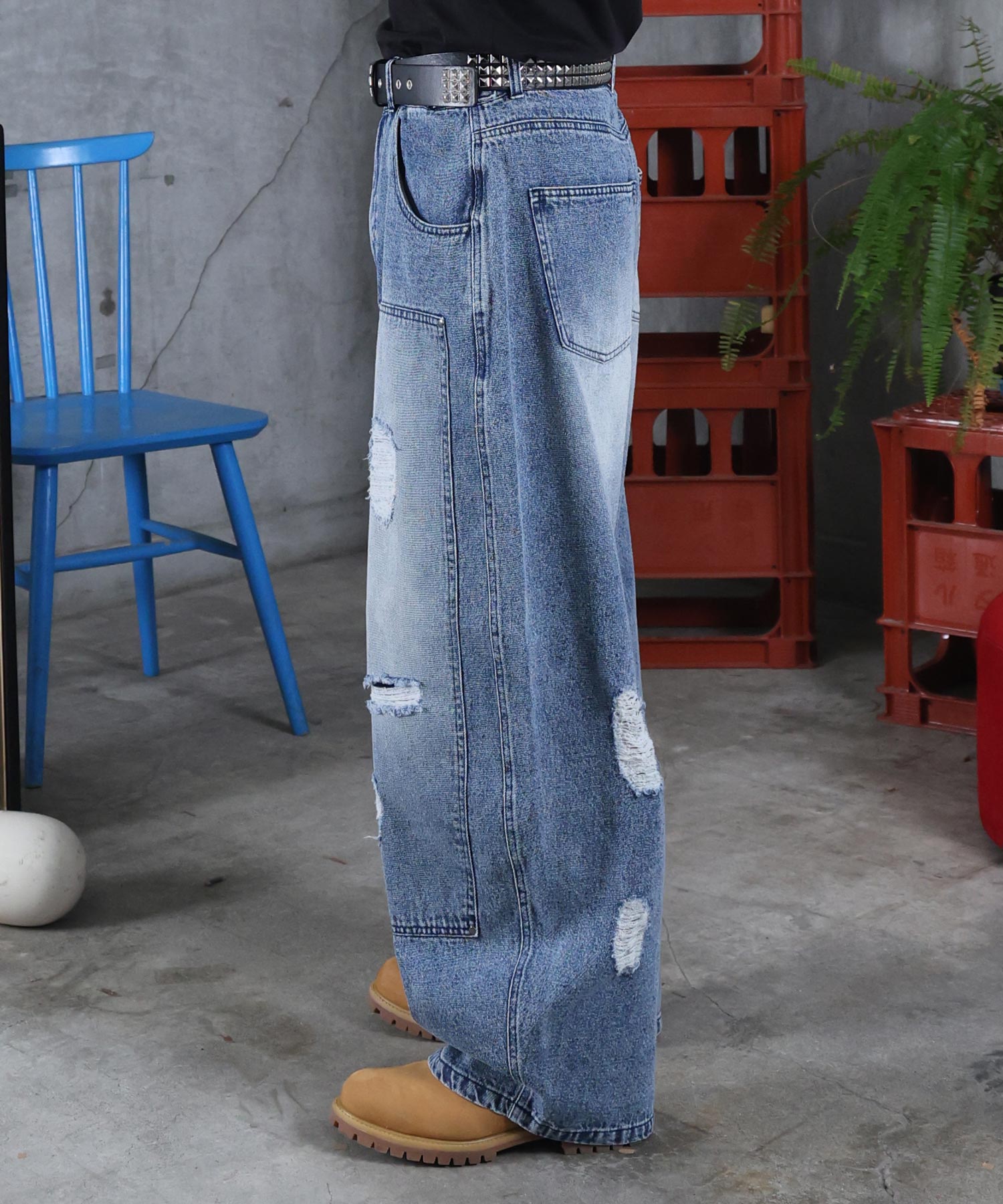 バレルレッグ ペインドデニムパンツ