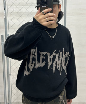 フリンジ ロゴ クルーネック ニット