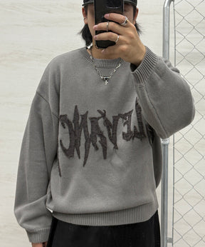 フリンジ ロゴ クルーネック ニット