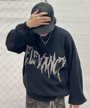 フリンジ ロゴ クルーネック ニット