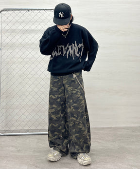 フリンジ ロゴ クルーネック ニット