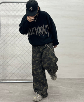 フリンジ ロゴ クルーネック ニット