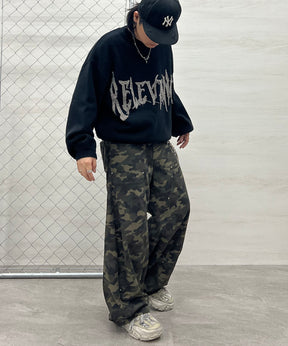 フリンジ ロゴ クルーネック ニット