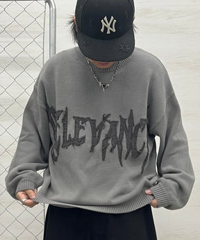 フリンジ ロゴ クルーネック ニット