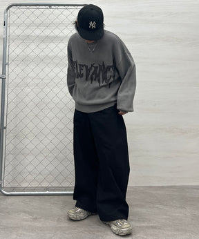 フリンジ ロゴ クルーネック ニット