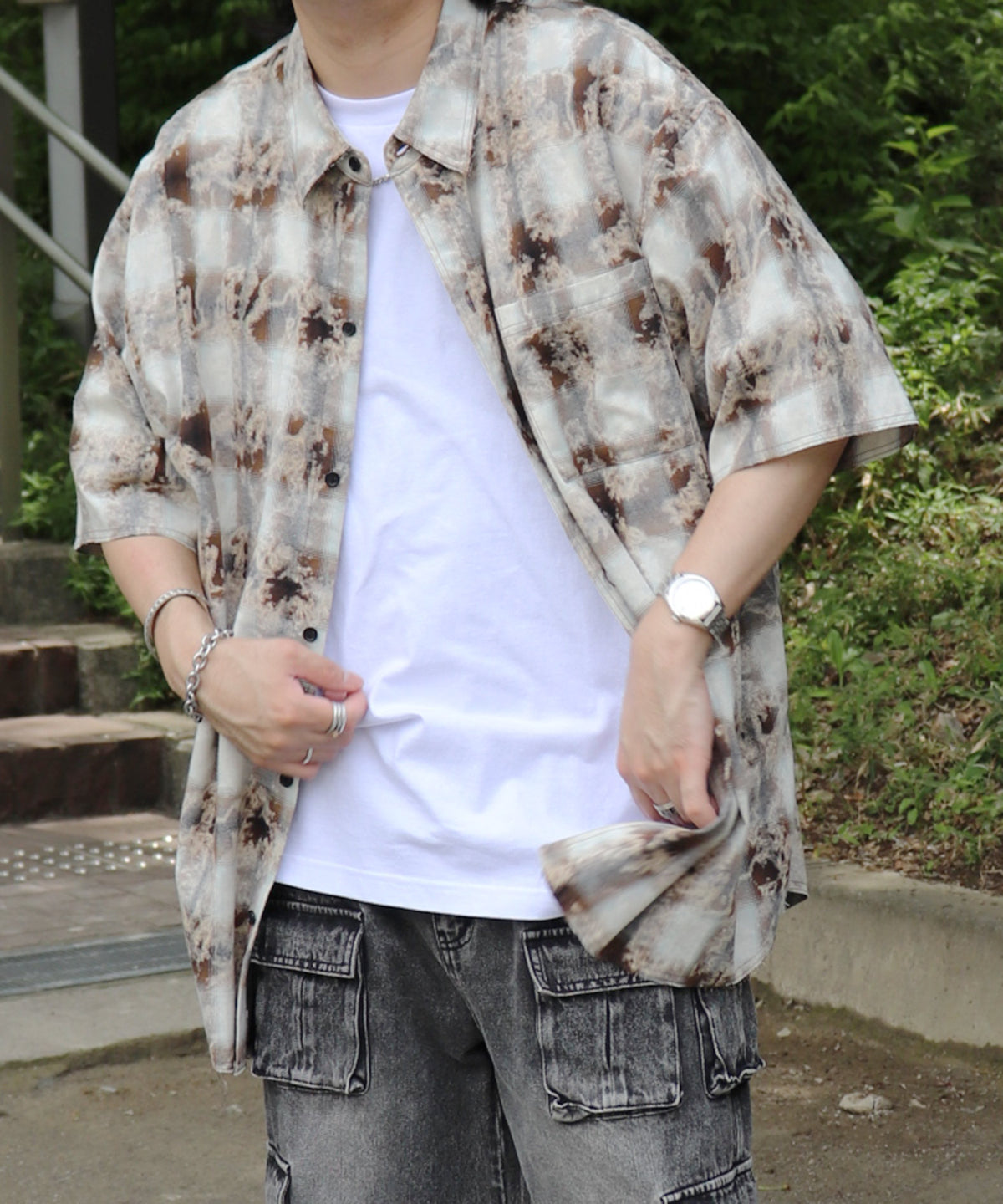 25SS ウォッシュ加工 半袖チェックシャツ