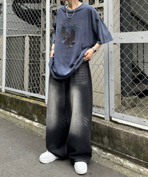 ヴィンテージライク ロックプリント レトロ ピグメント加工 ビッグシルエット半袖バンドTシャツ