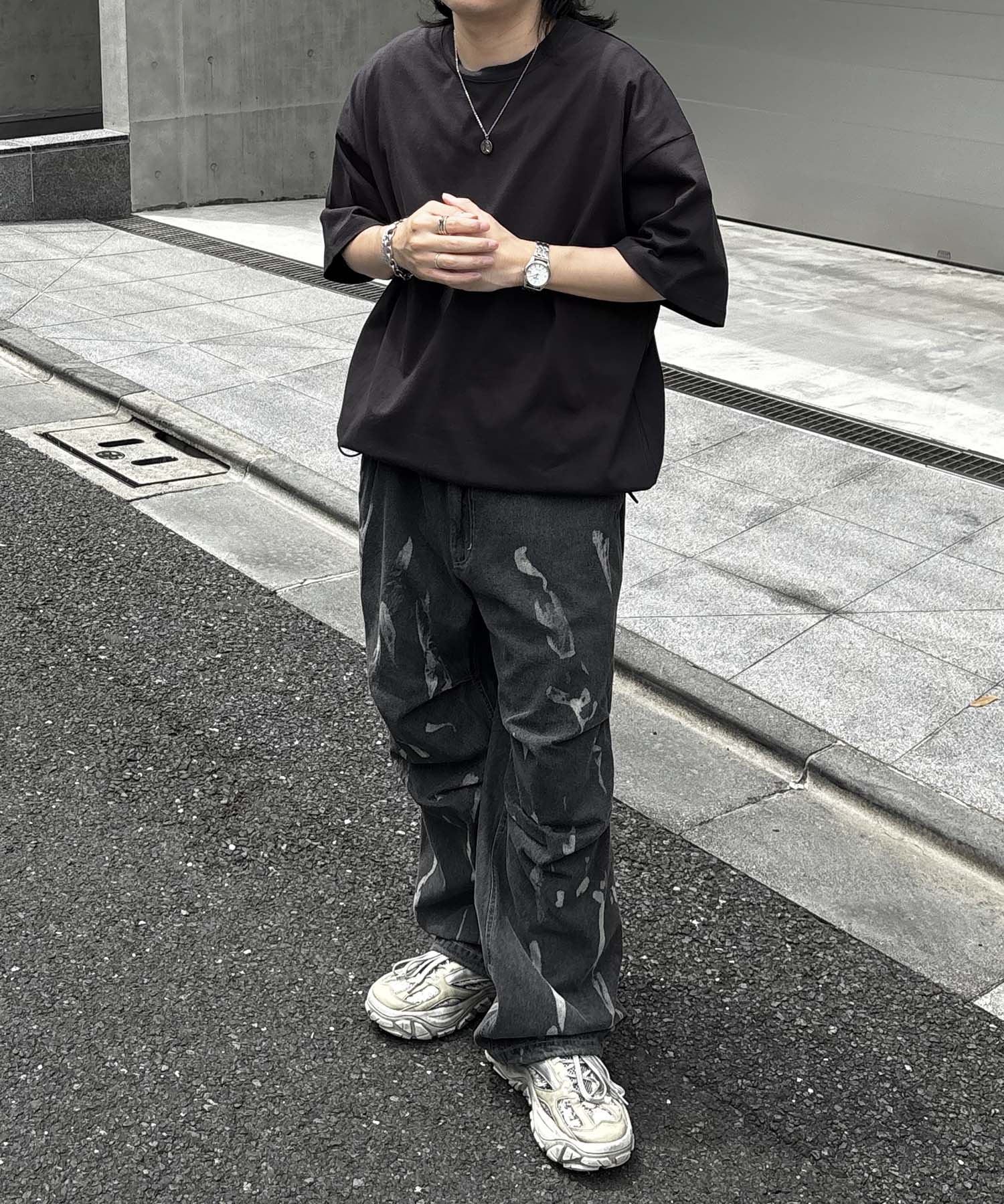 25SS プレーティング 裾ドローコード 半袖Tシャツ
