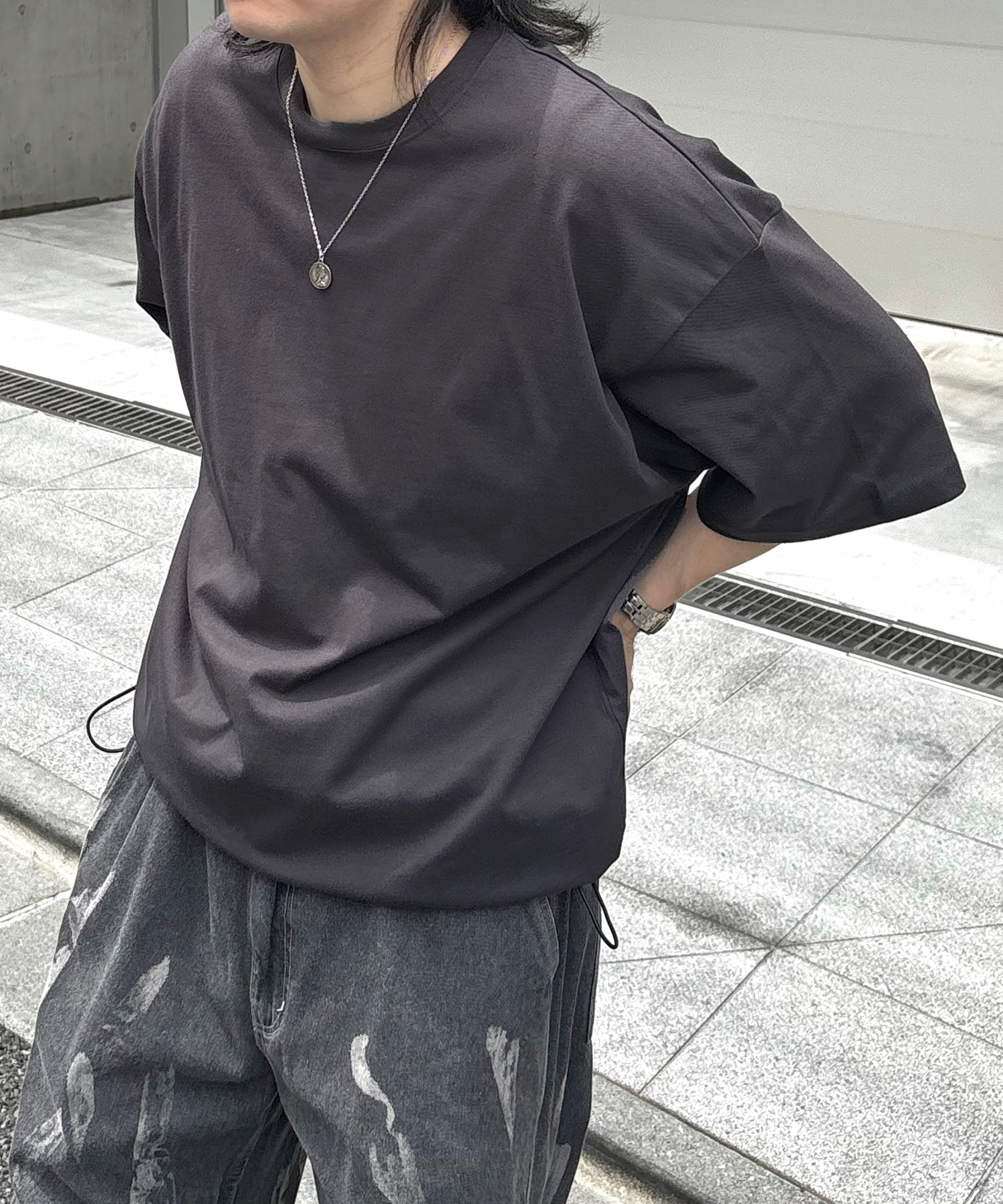 25SS プレーティング 裾ドローコード 半袖Tシャツ