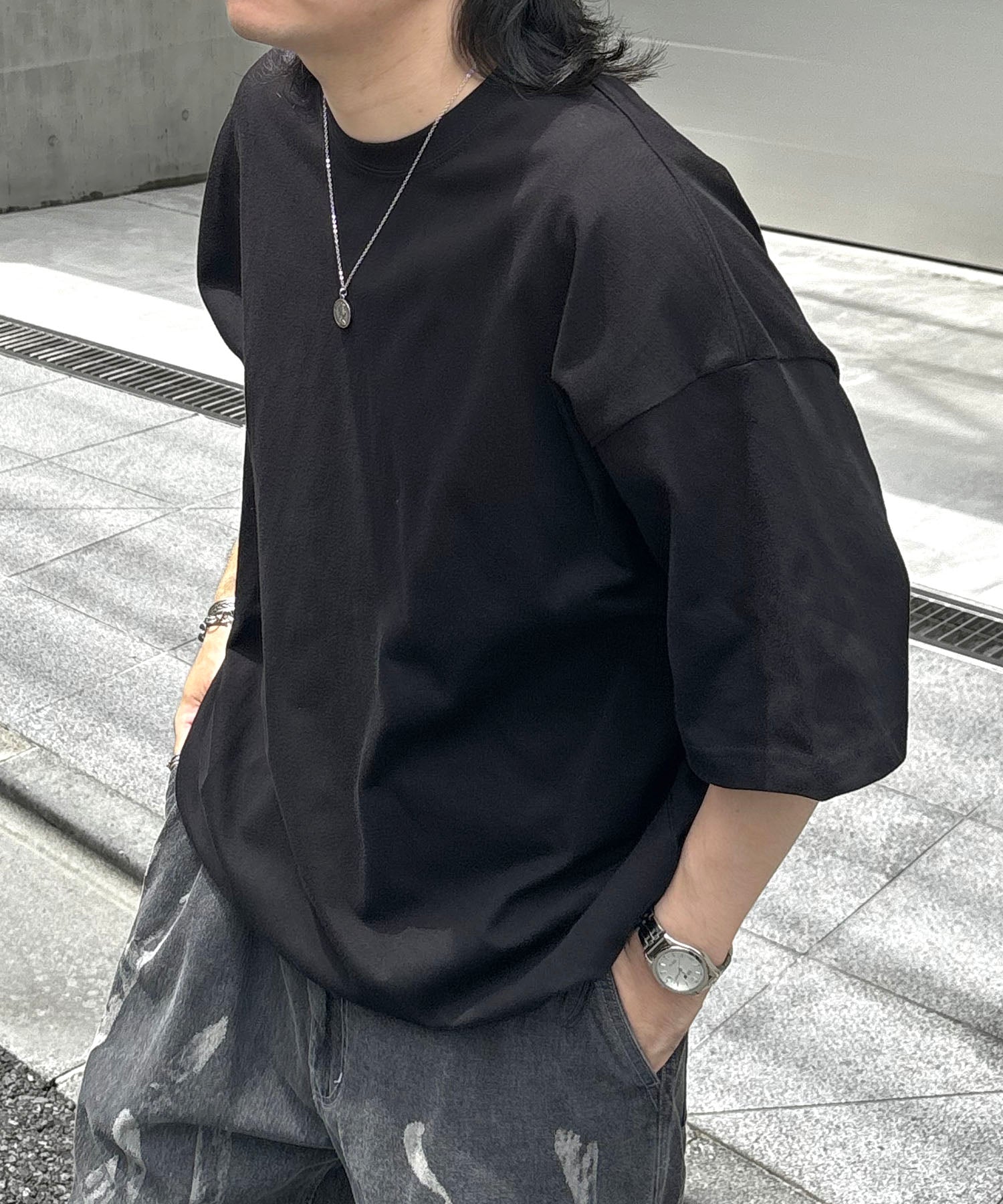 25SS プレーティング 裾ドローコード 半袖Tシャツ