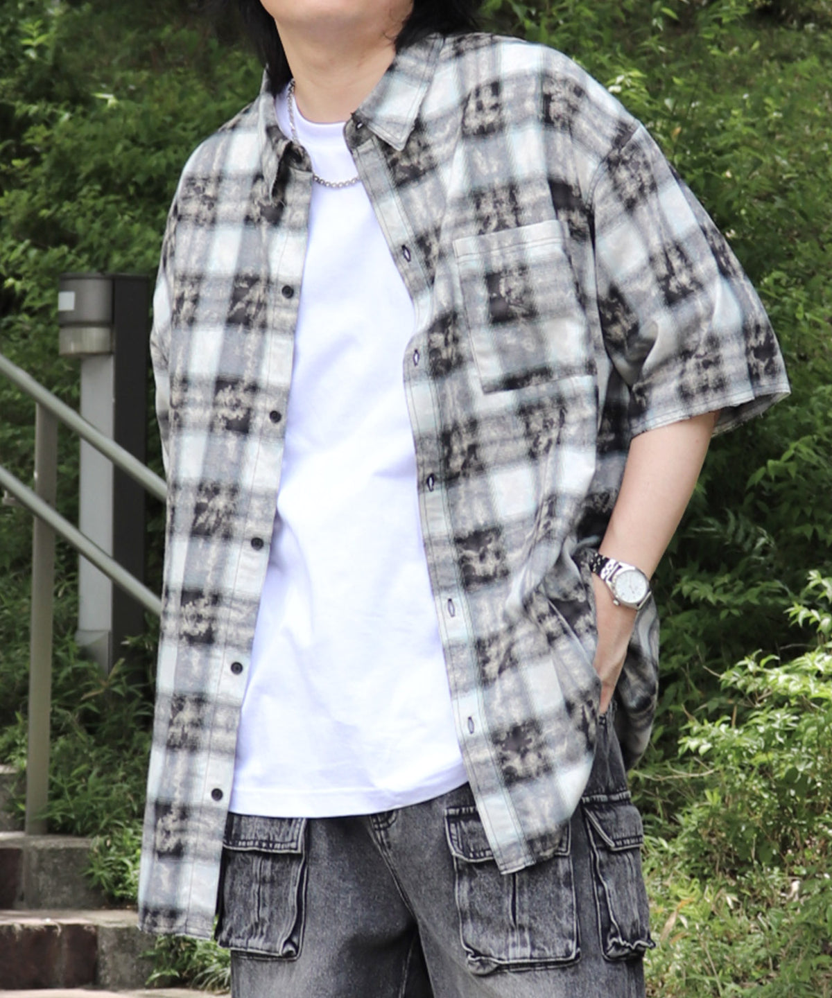 25SS ウォッシュ加工 半袖チェックシャツ