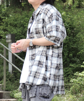 25SS ウォッシュ加工 半袖チェックシャツ