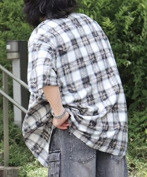 25SS ウォッシュ加工 半袖チェックシャツ