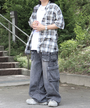25SS ウォッシュ加工 半袖チェックシャツ