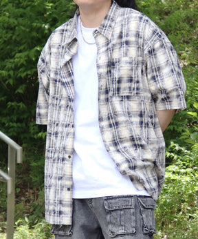 25SS ウォッシュ加工 半袖チェックシャツ