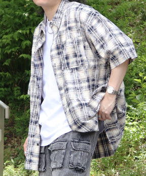 25SS ウォッシュ加工 半袖チェックシャツ