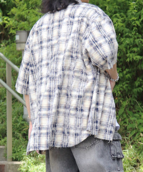 25SS ウォッシュ加工 半袖チェックシャツ