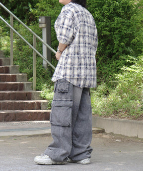 25SS ウォッシュ加工 半袖チェックシャツ