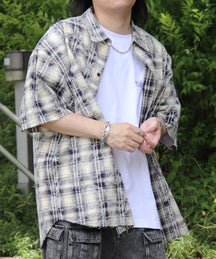 25SS ウォッシュ加工 半袖チェックシャツ