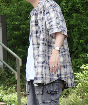 25SS ウォッシュ加工 半袖チェックシャツ