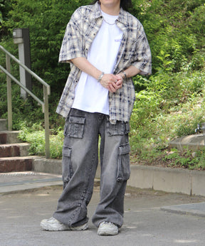 25SS ウォッシュ加工 半袖チェックシャツ