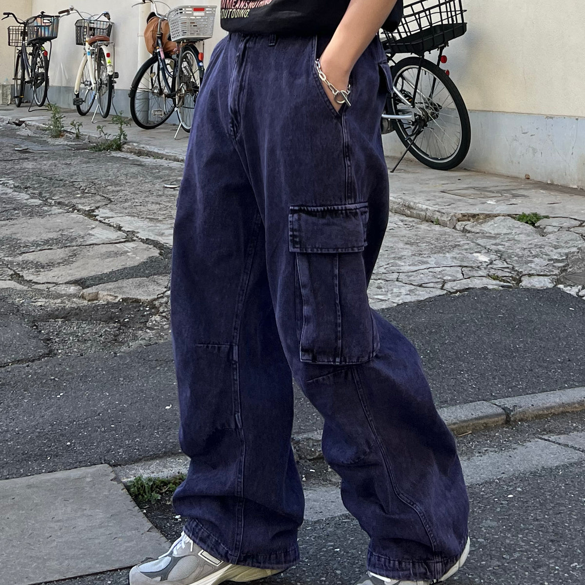 美品　グラムリップス　メタリックプリント ケミカル カーゴDENIM デニムセットアップ着用可能 】ヴィンテージケミカルブリーチ